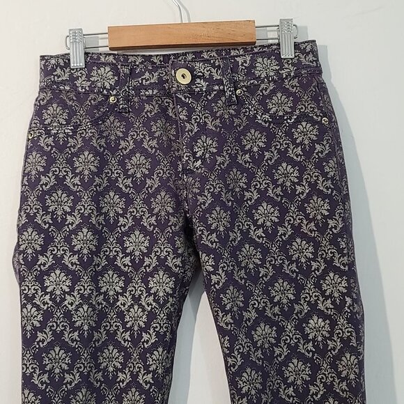 DL1961 Emma Legging Skinny Jeans Ornate Demask Purple Gold Size 25 - Picture 4 of 16